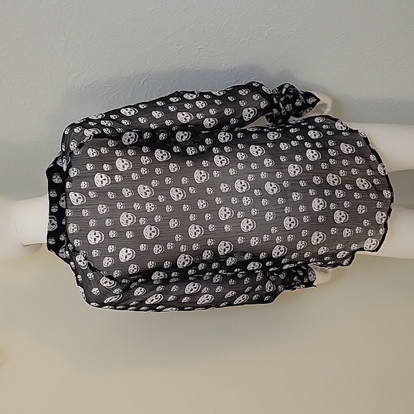 COOLWEAR Goth Skelton Gasparilla Sheer Button Down Hi-Low Cover-up Shirt - Picture 4 of 7